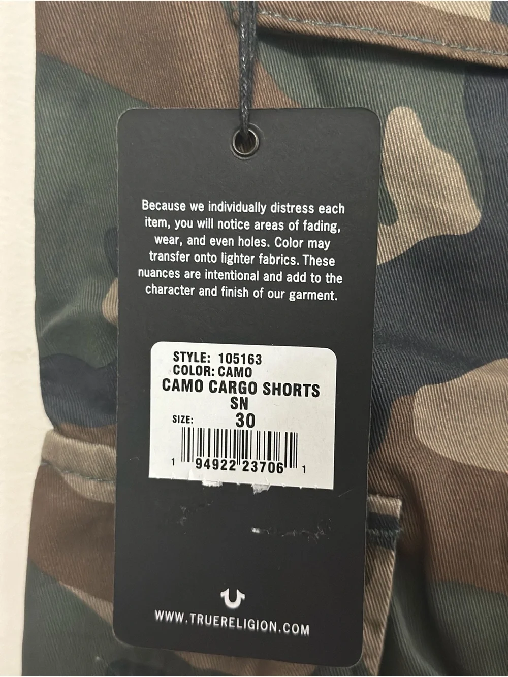 True Religion Camo Cargo Shorts Men’s Size 30 NWT Military Utility Cotton